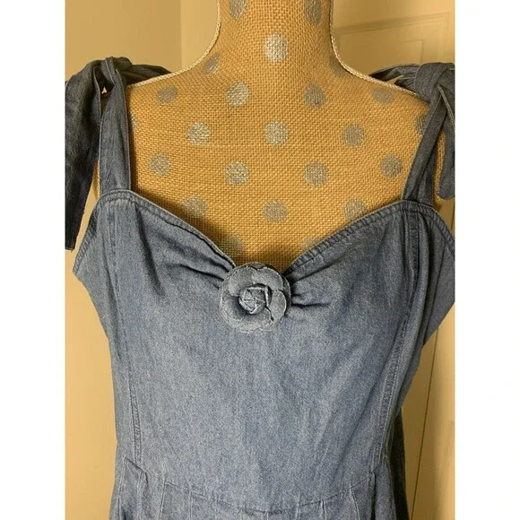 Audrey Park x Francesca's Maria Rosette Front Denim A Line Mini Dress New XL - Picture 3 of 12